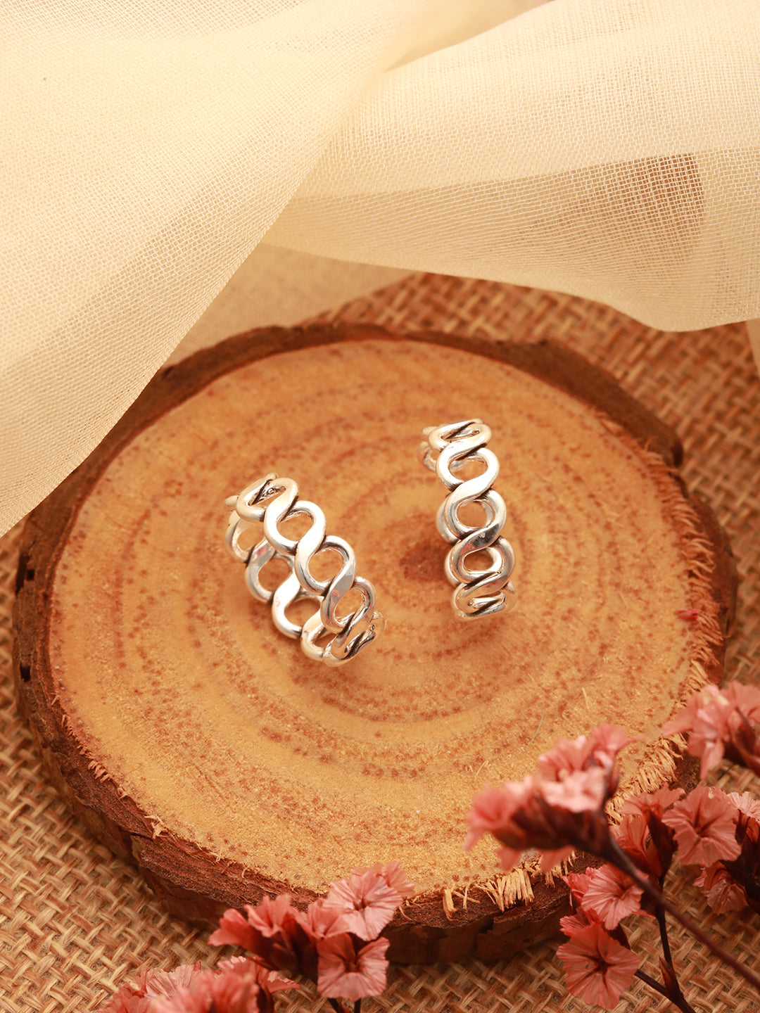 925 Sterling Silver Sparkling Zig Zag Adjustable Pair Of Toe Rings